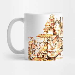 Old World Town at Sunset Outline Art Mug